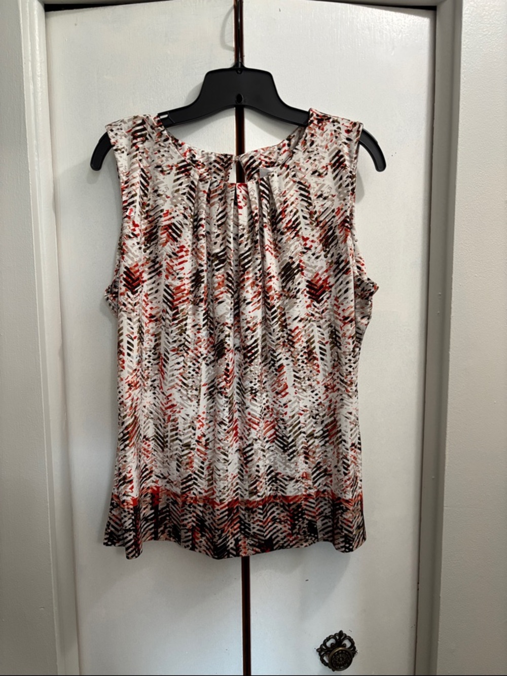Calvin Klein White Camisole with Red & Black Abstract Print